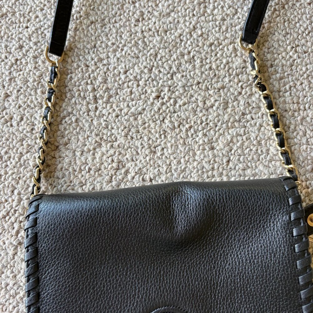 Tory Burch Marion Combo Crossbody Bag Black Leather Whipstitch Classic - Picture 4 of 11